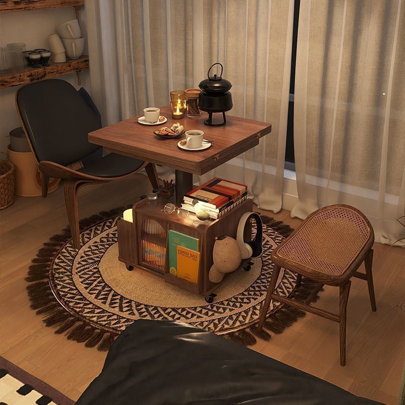 Traditional French Eco Board Rattan Glass Mobile Open Rectangle Side Table 2 Storage For Living Room