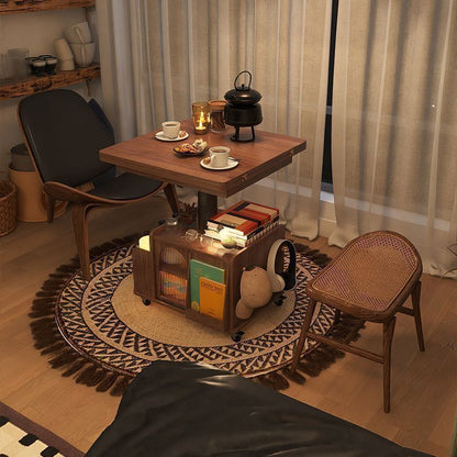 Traditional French Eco Board Rattan Glass Mobile Open Rectangle Side Table 2 Storage For Living Room