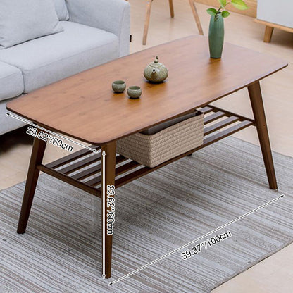 Traditional Japanese Bamboo Rounded Rectangular Hollow Coffee Table 2 Tier For Living Room