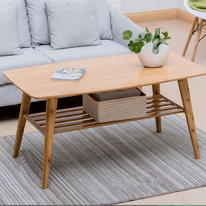 Traditional Japanese Bamboo Rounded Rectangular Hollow Coffee Table 2 Tier For Living Room