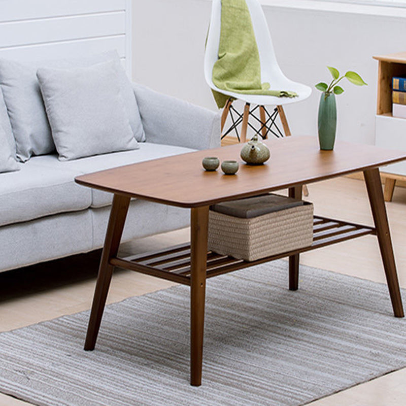 Traditional Japanese Bamboo Rounded Rectangular Hollow Coffee Table 2 Tier For Living Room