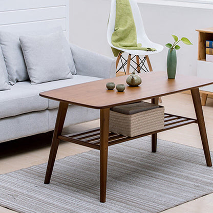 Traditional Japanese Bamboo Rounded Rectangular Hollow Coffee Table 2 Tier For Living Room