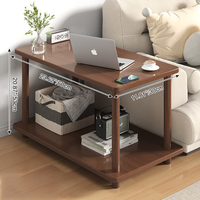 Traditional Chinese Medium Density Fiberboard Rounded Square Rectangle Coffee Table 2-Tier For Living Room