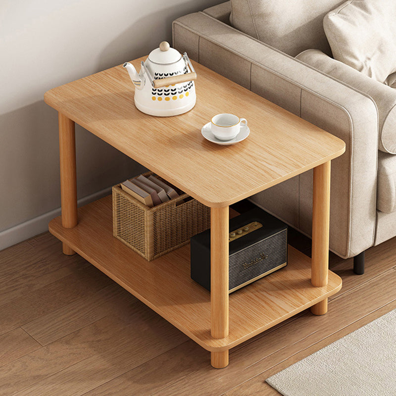 Traditional Chinese Medium Density Fiberboard Rounded Square Rectangle Coffee Table 2-Tier For Living Room