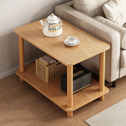 Traditional Chinese Medium Density Fiberboard Rounded Square Rectangle Coffee Table 2-Tier For Living Room