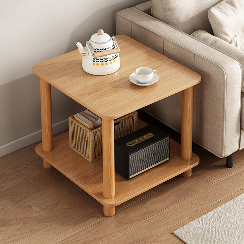 Traditional Chinese Medium Density Fiberboard Rounded Square Rectangle Coffee Table 2-Tier For Living Room
