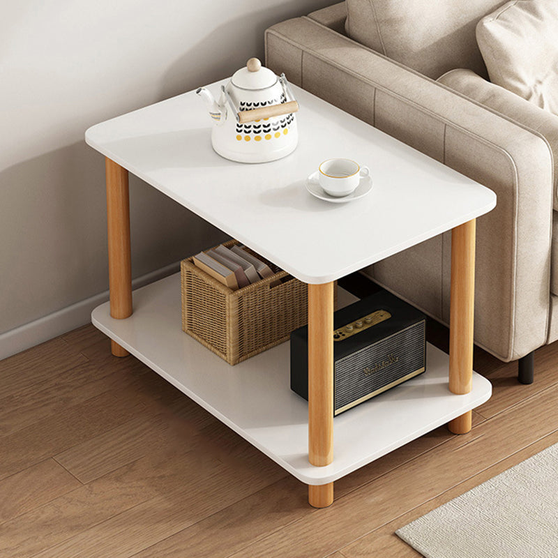 Traditional Chinese Medium Density Fiberboard Rounded Square Rectangle Coffee Table 2-Tier For Living Room