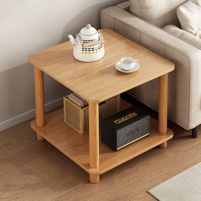 Traditional Chinese Medium Density Fiberboard Rounded Square Rectangle Coffee Table 2-Tier For Living Room