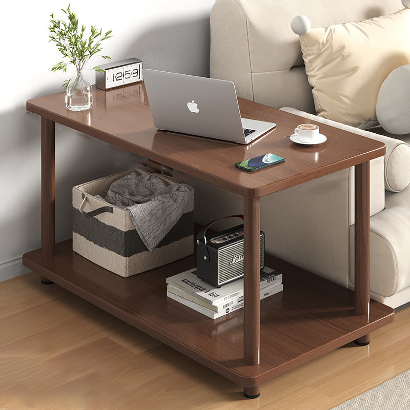 Traditional Chinese Medium Density Fiberboard Rounded Square Rectangle Coffee Table 2-Tier For Living Room