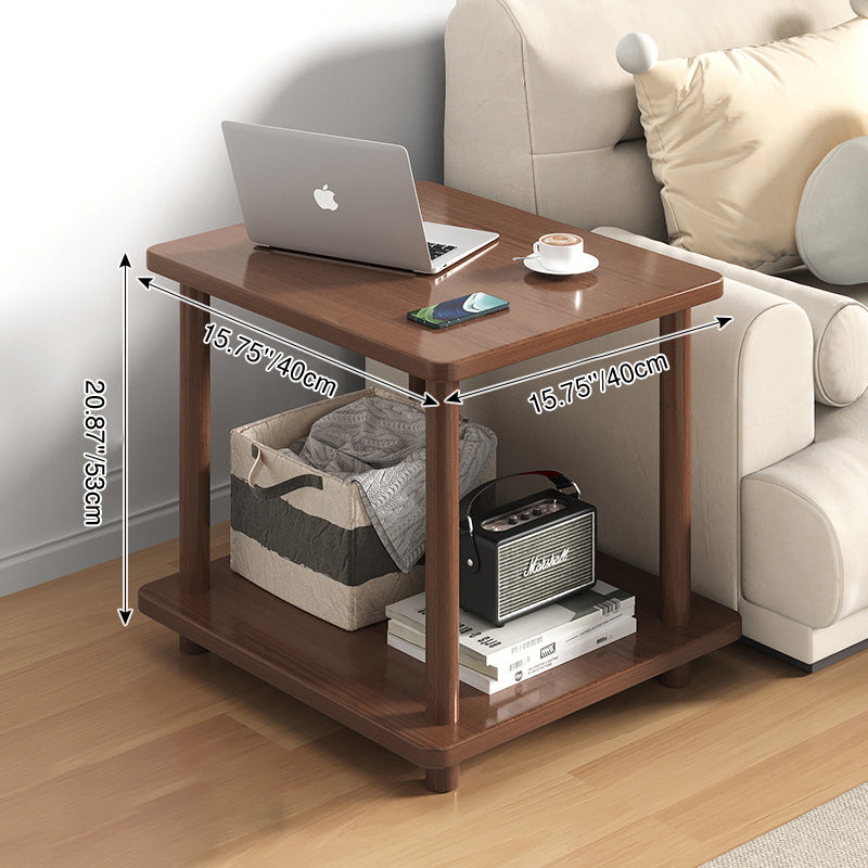 Traditional Chinese Medium Density Fiberboard Rounded Square Rectangle Coffee Table 2-Tier For Living Room