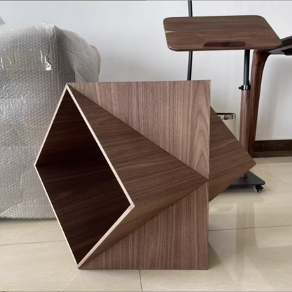 Traditional Chinese Walnut Wood Polyhedral Diamond Coffee Table 1-Tier For Living Room