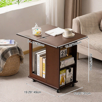 Traditional Chinese Bamboo MDF Movable Foldable Rectangular Coffee Table 3-Tier For Living Room
