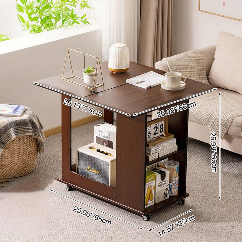 Traditional Chinese Bamboo MDF Movable Foldable Rectangular Coffee Table 3-Tier For Living Room