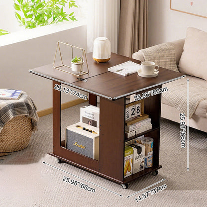 Traditional Chinese Bamboo MDF Movable Foldable Rectangular Coffee Table 3-Tier For Living Room