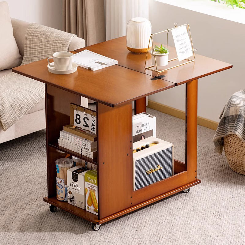 Traditional Chinese Bamboo MDF Movable Foldable Rectangular Coffee Table 3-Tier For Living Room