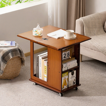 Traditional Chinese Bamboo MDF Movable Foldable Rectangular Coffee Table 3-Tier For Living Room