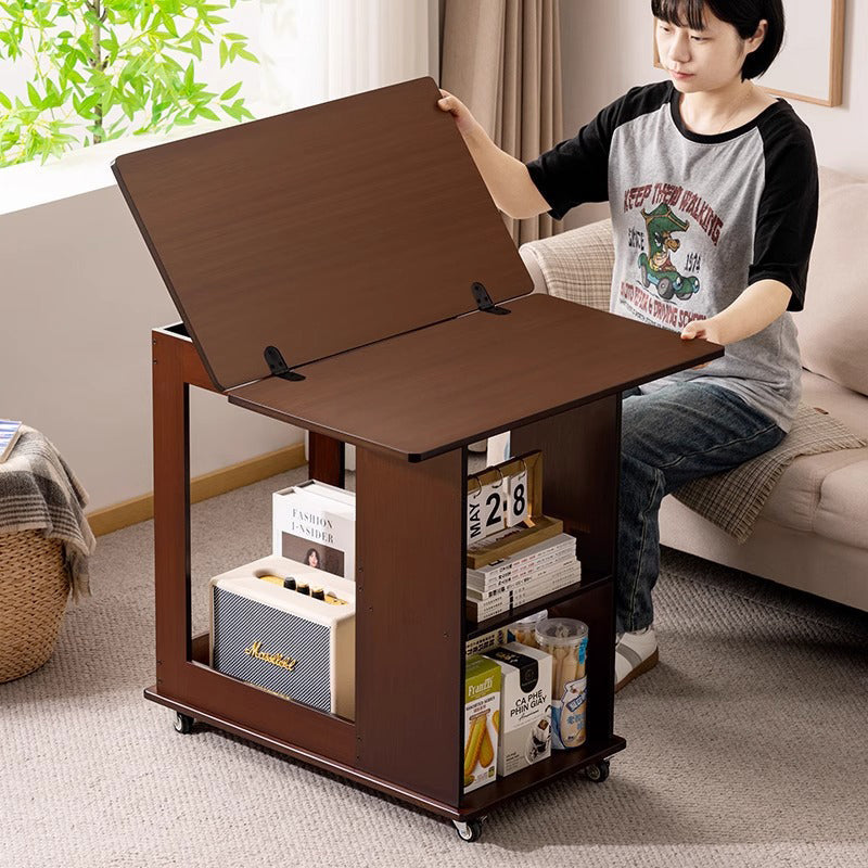 Traditional Chinese Bamboo MDF Movable Foldable Rectangular Coffee Table 3-Tier For Living Room