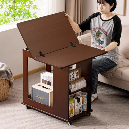 Traditional Chinese Bamboo MDF Movable Foldable Rectangular Coffee Table 3-Tier For Living Room