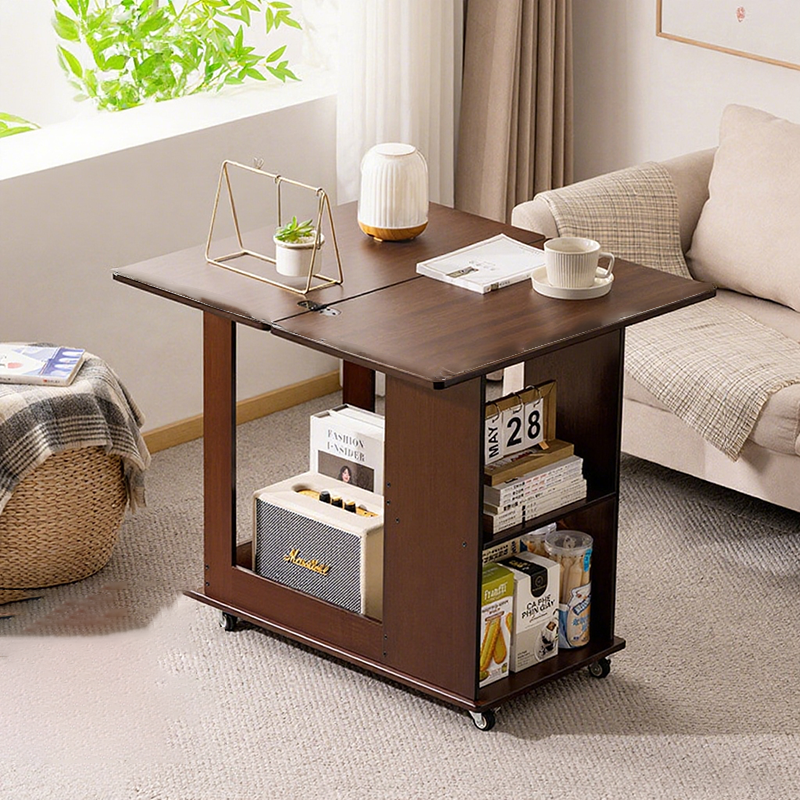 Traditional Chinese Bamboo MDF Movable Foldable Rectangular Coffee Table 3-Tier For Living Room