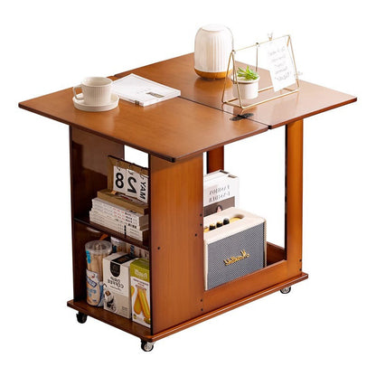 Traditional Chinese Bamboo MDF Movable Foldable Rectangular Coffee Table 3-Tier For Living Room