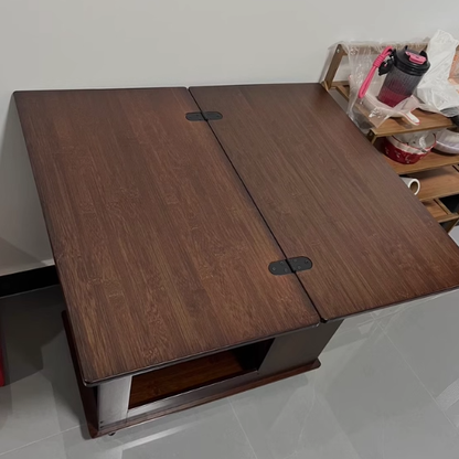 Traditional Chinese Bamboo MDF Movable Foldable Rectangular Coffee Table 3-Tier For Living Room