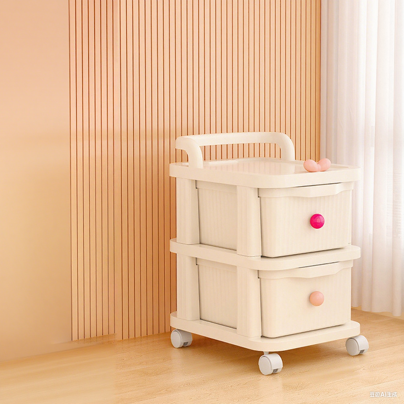 Modern Minimalist PP Textured Square Mobile Storage Cabinet 2/3/4 Storage For Living Room