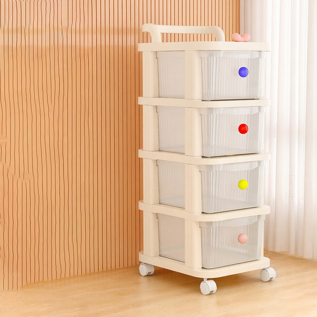 Modern Minimalist PP Textured Square Mobile Storage Cabinet 2/3/4 Storage For Living Room