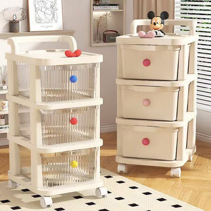 Modern Minimalist PP Textured Square Mobile Storage Cabinet 2/3/4 Storage For Living Room