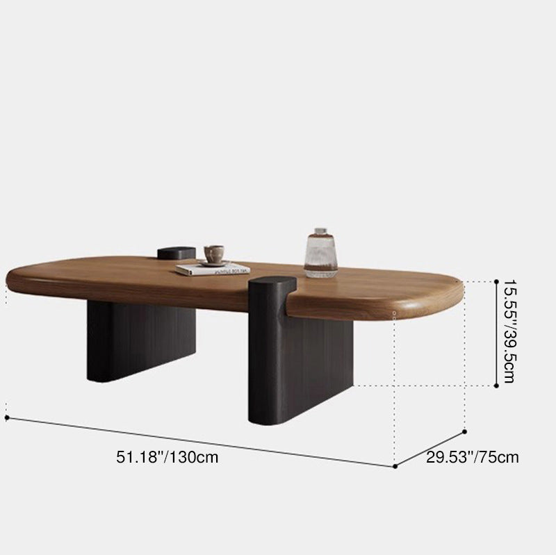 Traditional Chinese Pine Wood Carbon Steel Long Oval Round Coffee Table 1 Tier For Living Room