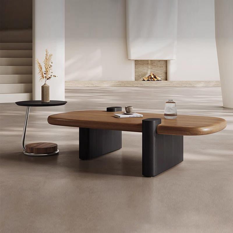 Traditional Chinese Pine Wood Carbon Steel Long Oval Round Coffee Table 1 Tier For Living Room