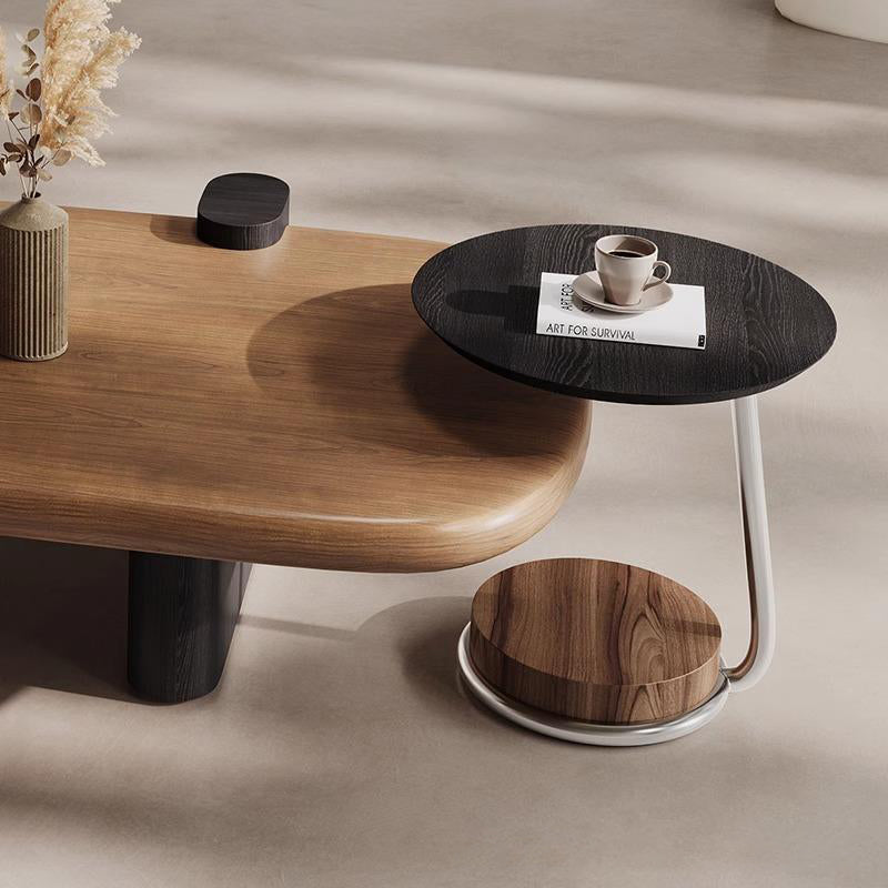 Traditional Chinese Pine Wood Carbon Steel Long Oval Round Coffee Table 1 Tier For Living Room
