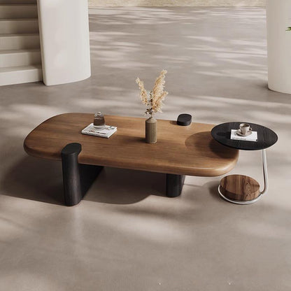 Traditional Chinese Pine Wood Carbon Steel Long Oval Round Coffee Table 1 Tier For Living Room