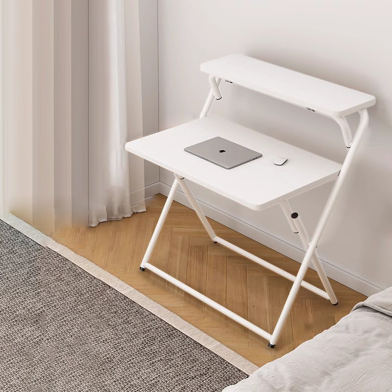 Modern Minimalist Steel Tube MDF Foldable Rounded Rectangular Office Desk 1/2 Tier For Bedroom