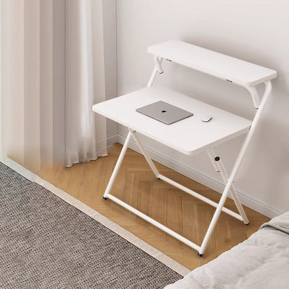 Modern Minimalist Steel Tube MDF Foldable Rounded Rectangular Office Desk 1/2 Tier For Bedroom