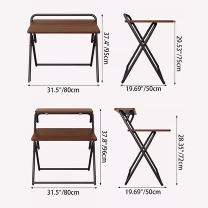 Modern Minimalist Steel Tube MDF Foldable Rounded Rectangular Office Desk 1/2 Tier For Bedroom