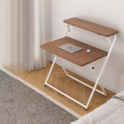 Modern Minimalist Steel Tube MDF Foldable Rounded Rectangular Office Desk 1/2 Tier For Bedroom