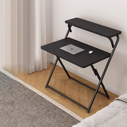 Modern Minimalist Steel Tube MDF Foldable Rounded Rectangular Office Desk 1/2 Tier For Bedroom