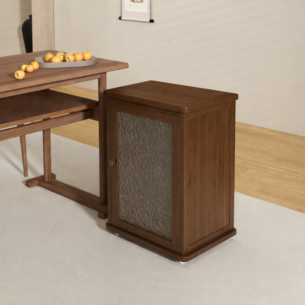 Traditional Chinese Bamboo Textured Rectangular Mobile Coffee Table 1 Storage For Living Room