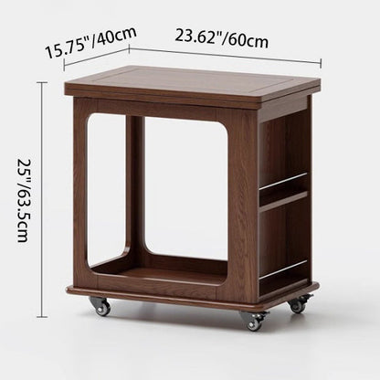 Traditional Vintage Solid Wood Metal Folding Rectangular Side Table 2-Tier For Living Room