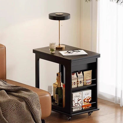 Traditional Vintage Solid Wood Metal Folding Rectangular Side Table 2-Tier For Living Room