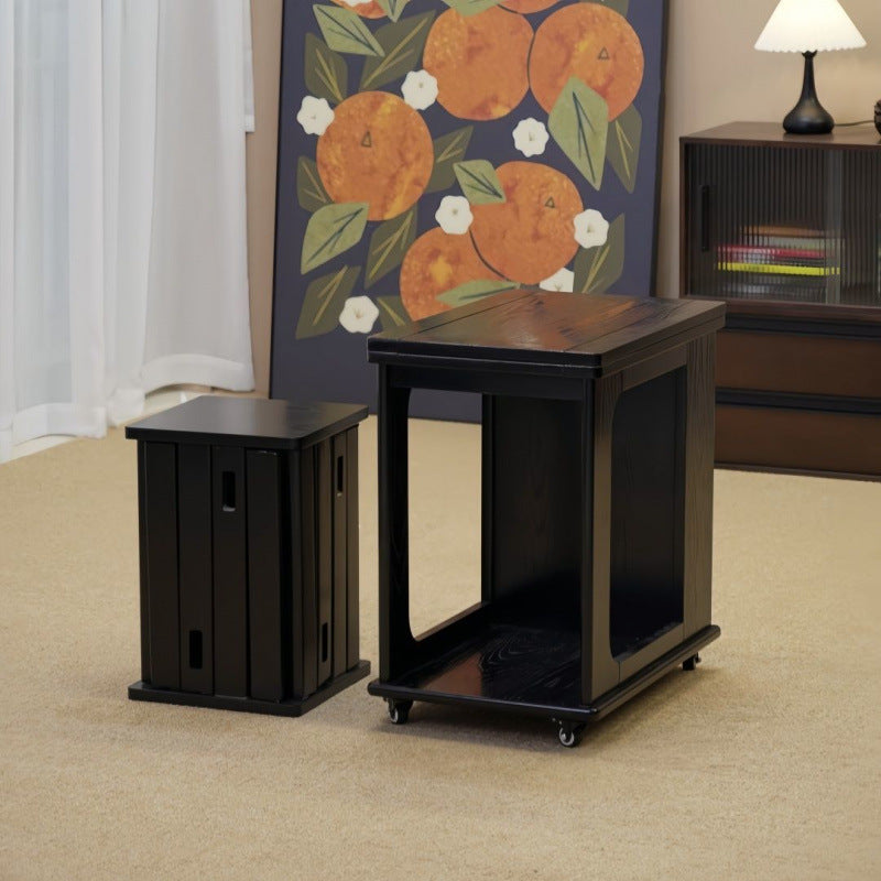 Traditional Vintage Solid Wood Metal Folding Rectangular Side Table 2-Tier For Living Room