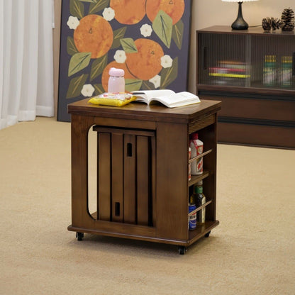 Traditional Vintage Solid Wood Metal Folding Rectangular Side Table 2-Tier For Living Room