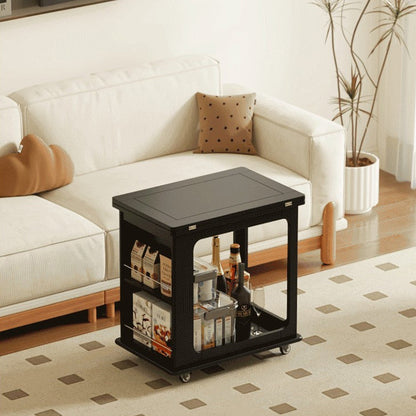 Traditional Vintage Solid Wood Metal Folding Rectangular Side Table 2-Tier For Living Room