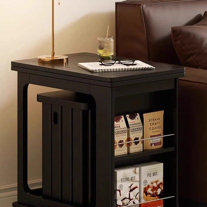 Traditional Vintage Solid Wood Metal Folding Rectangular Side Table 2-Tier For Living Room