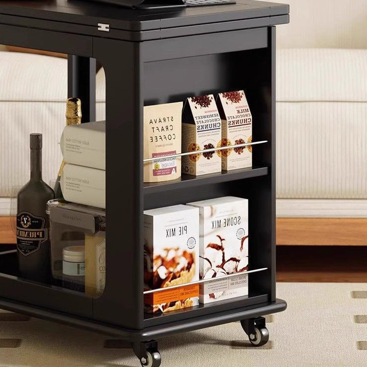 Traditional Vintage Solid Wood Metal Folding Rectangular Side Table 2-Tier For Living Room