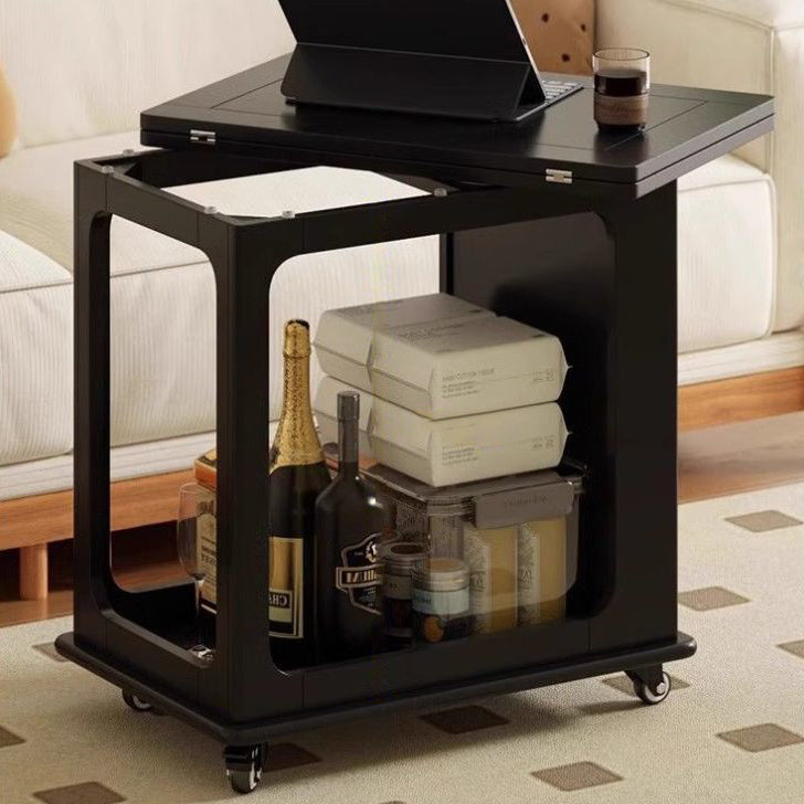 Traditional Vintage Solid Wood Metal Folding Rectangular Side Table 2-Tier For Living Room