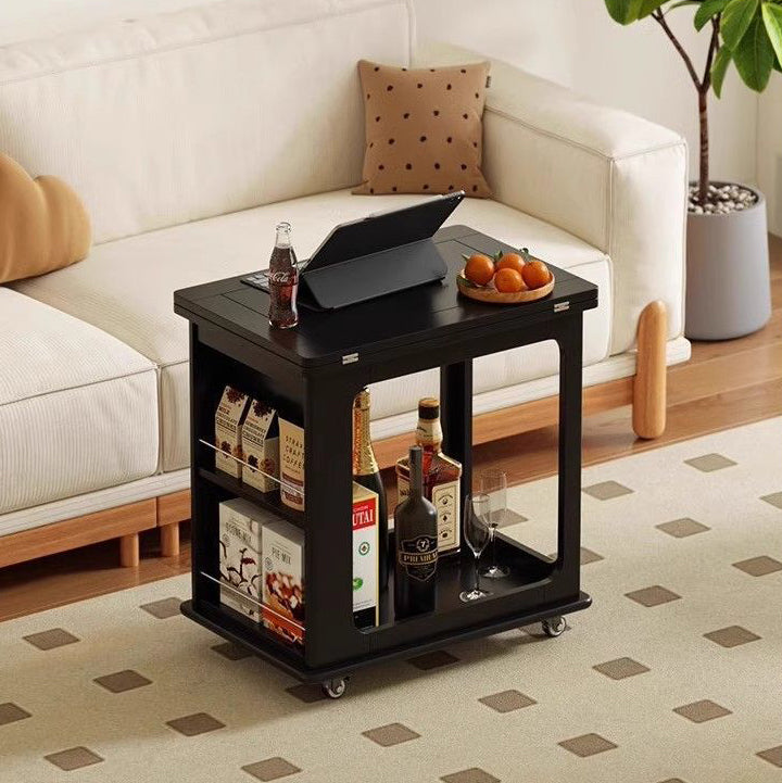 Traditional Vintage Solid Wood Metal Folding Rectangular Side Table 2-Tier For Living Room