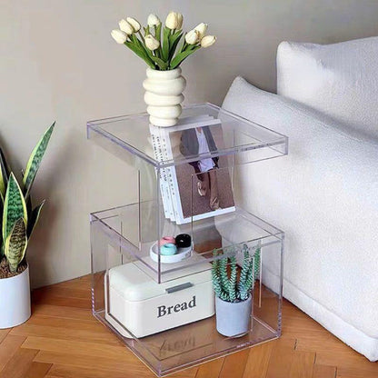 Contemporary Scandinavian Acrylic Square E-Shaped Side Table 3-Tier For Living Room