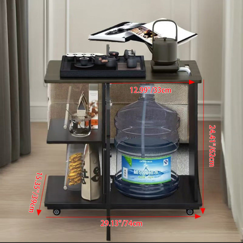 Traditional Vintage Solid Wood Multilayer Board Glass Stainless Steel Mobile Rectangular Coffee Table 3-Tier For Living Room