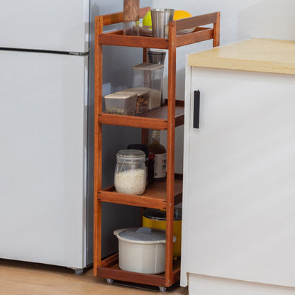 Traditional Vintage Solid Wood Plywood Rectangular Mobile Storage Shelf 2/3/4-Tier For Living Room